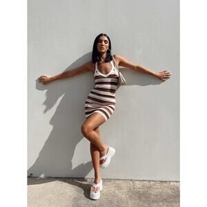 Princess Polly Ciro Halter Mini Dress Brown Stripe Size XS/S Z